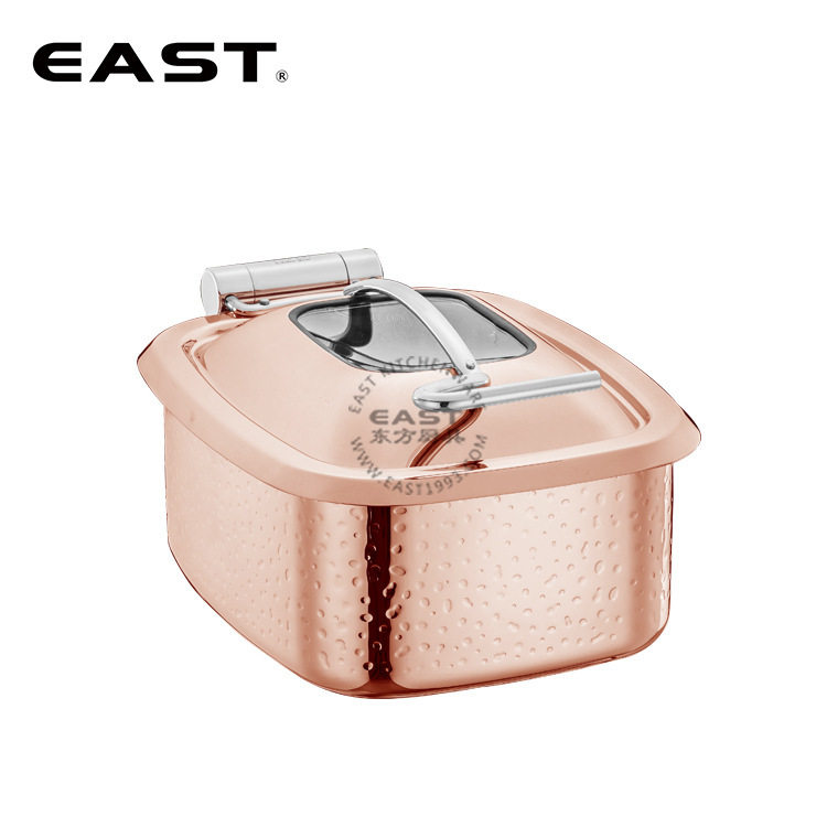 无耳方型锤点玻璃盖玫瑰金迷你自助餐煲【EAST东方厨具】