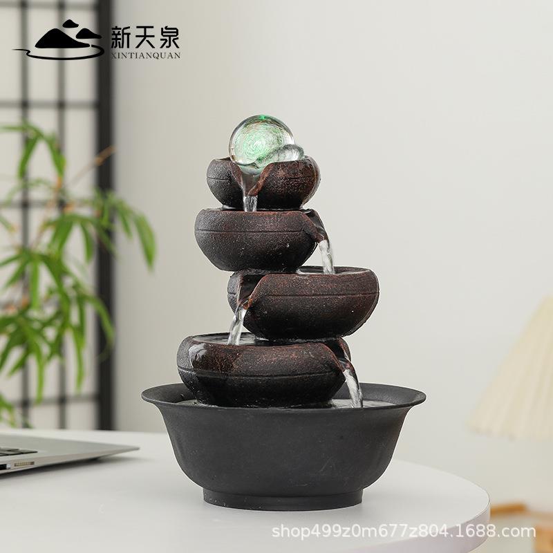 办公室风水轮水晶球转珠流水生财摆件循环水喷泉室内家居桌面造景
