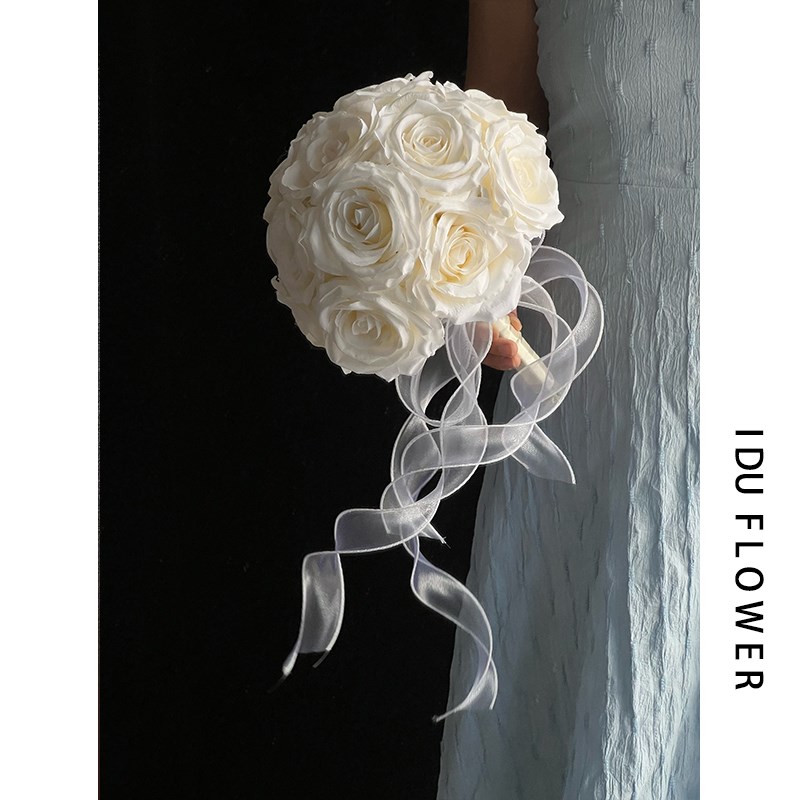 白色新娘手捧花白玫仿真花结婚领证登记婚纱摄影家居饰品手捧花