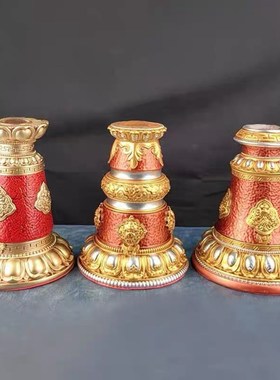 彩绘大号树脂长柄学院手摇转轮底座转金筒八吉祥座子锡杖家用摆件