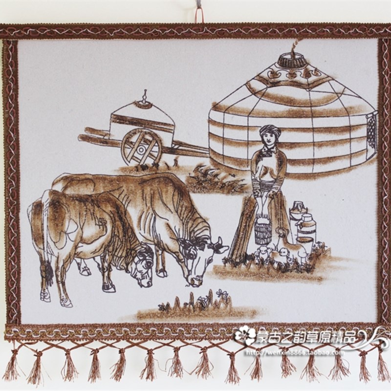 蒙古毡画 草原之家 内蒙古工艺品 少数民族特色挂画 蒙古包装饰画