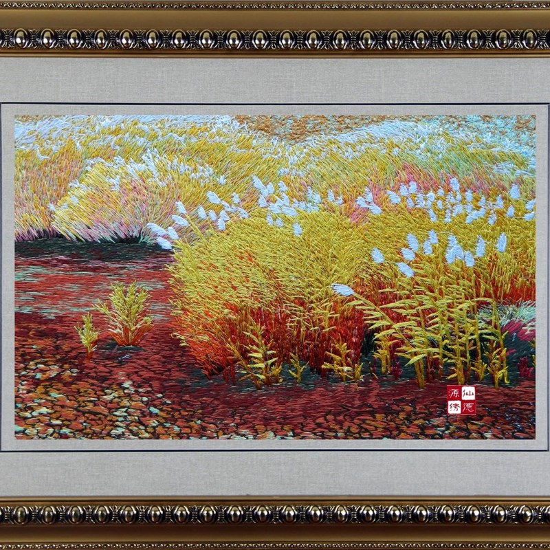 绣品苏绣/苏州刺绣装饰画礼品/书房/成品/壁饰电表箱芦苇荡仿油画图片