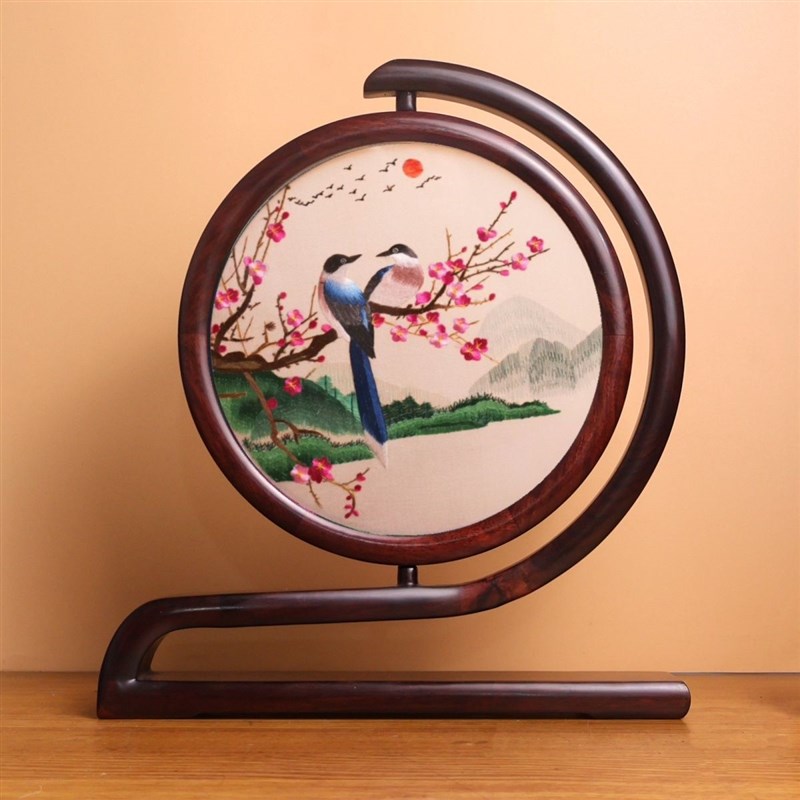 苏绣苏州手工面绣血檀木红木框架刺绣摆台玄关餐厅客厅古风新年