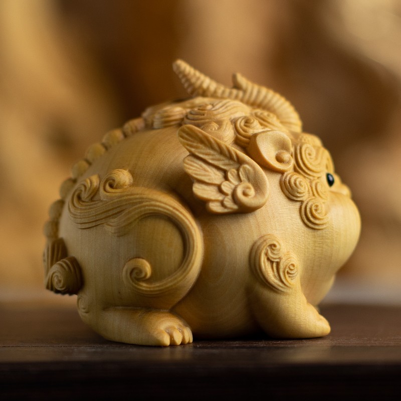 黄杨木雕实木雕刻可爱萌宠神兽转运貔貅文玩手把件盘玩送礼小摆件