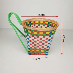 抛绣球背篓纯手工编织塑料儿童舞蹈道具幼儿园游戏小背篼背筐