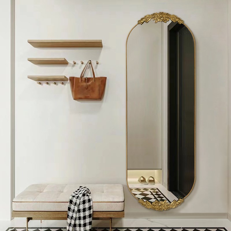 复古穿衣镜入户壁挂大全身镜子欧式艺术造型镜法式高端衣帽试衣镜