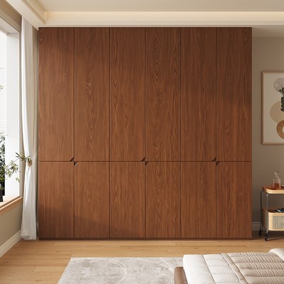 定制橡木爆款家用卧室胡桃木色分段式四六门卧实木衣橱