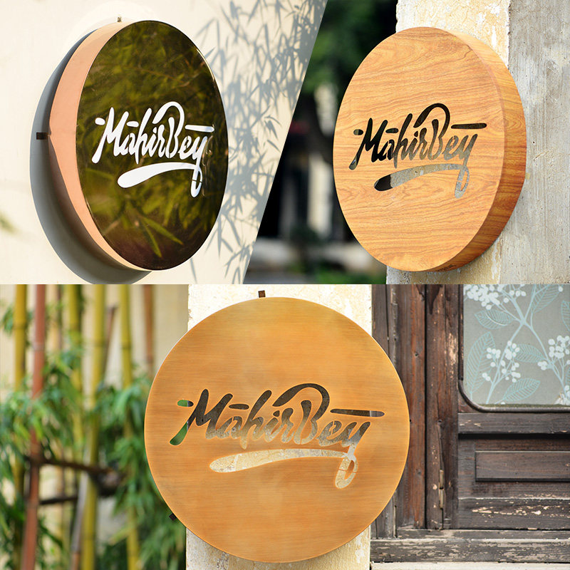 圆形面灯箱 金色店招木纹招牌 镂空发光字复古铜门牌创意广告牌,商业/办公家具,灯箱,淘宝优惠券,粉丝福利购,淘宝优惠卷