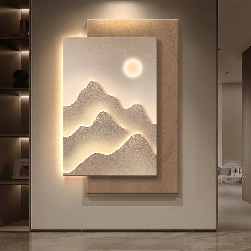 日照金山轻奢高级立体感入户门玄关装饰画高端客厅沙发背景墙挂画图片