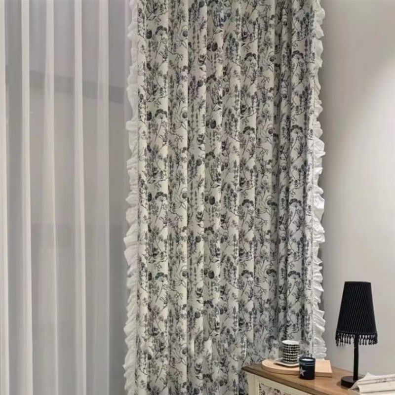 新款法式复古松果雪尼尔花布提花窗帘客厅卧室飘窗遮光布定制成品