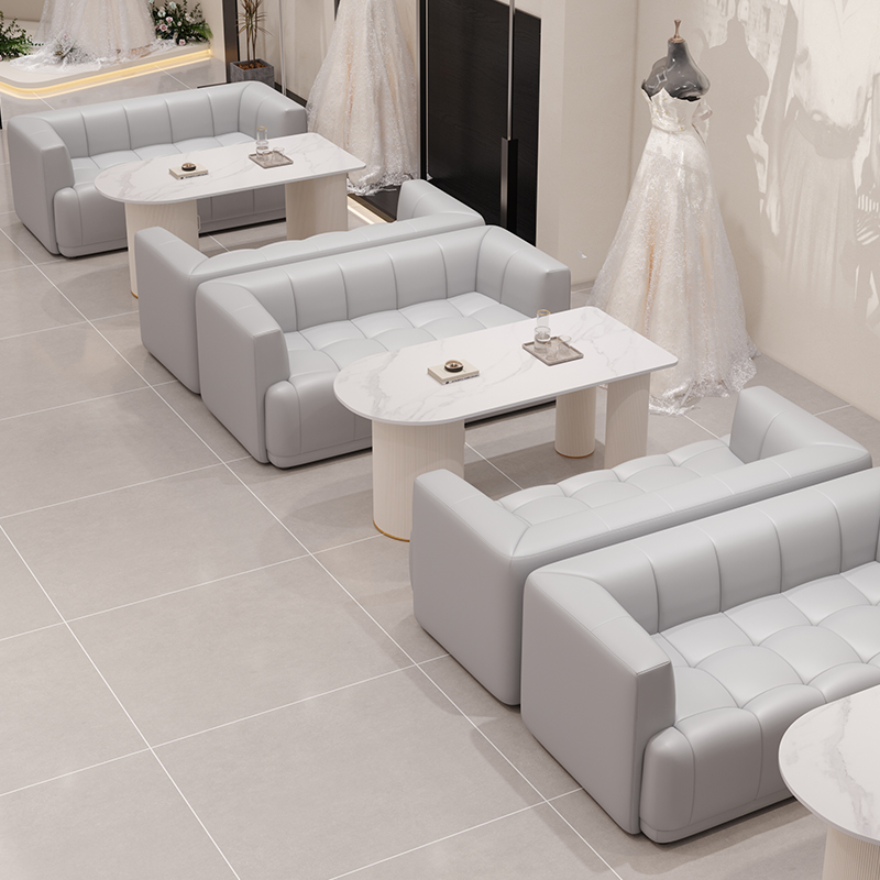 奶油风影楼卡座沙发婚纱店选片桌美容院接单桌休息区洽谈桌椅