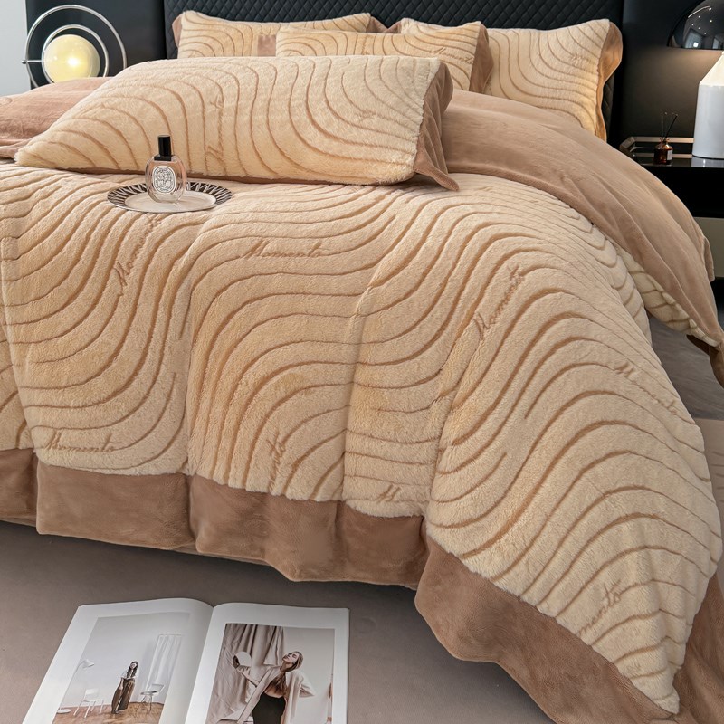 冬季加厚保暖兔兔绒软糯被短毛绒珊瑚绒床单被冬天床品