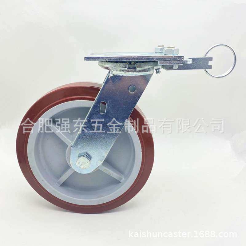 方向锁脚轮4寸5寸6寸8寸聚氨酯四点90度定位万向轮划线机刹车轮子