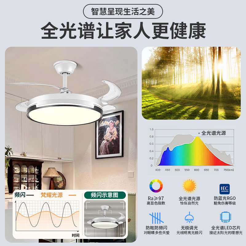 全光谱隐形风扇灯家用客厅餐厅现代简约卧室2024新款吸顶电扇吊灯