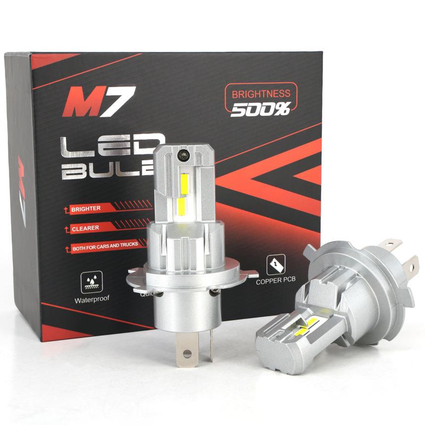 新款高亮LED大灯M7直插款H7 20W大芯片5200LM CSP7035灯珠现货H4