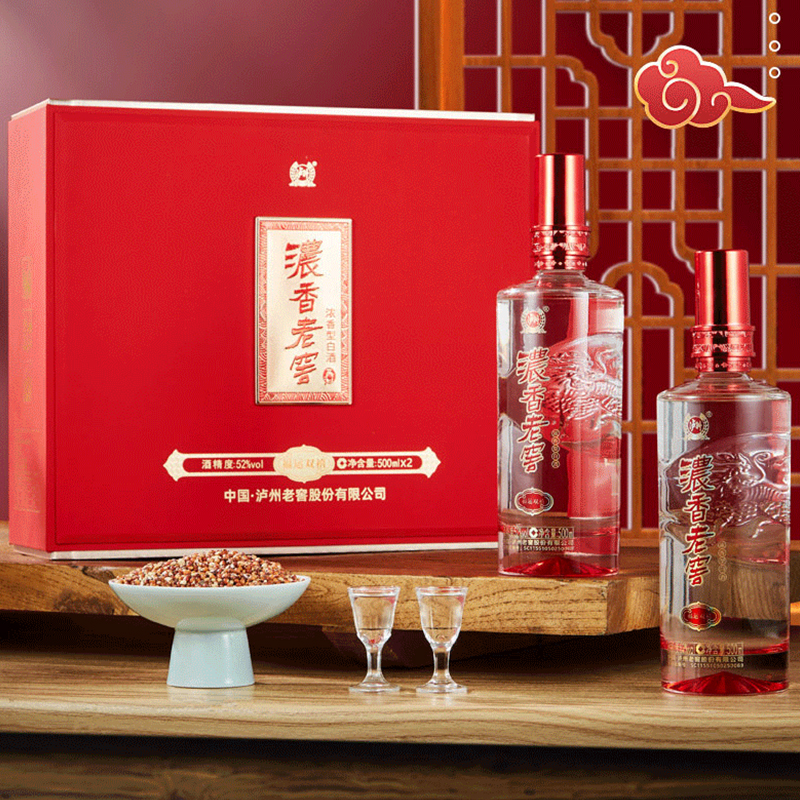 泸州老窖 浓香老窖 福运双禧 52度浓香型白酒 500ml*2瓶礼盒装