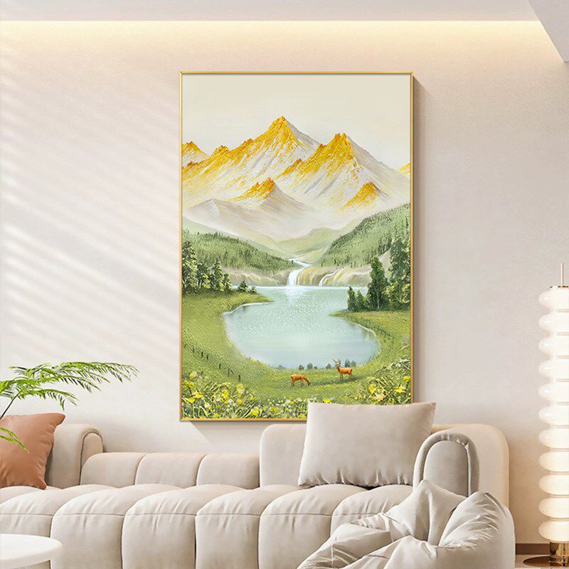 金山富水客厅装饰画现代奶油风沙发背景竖挂画手绘油画风景