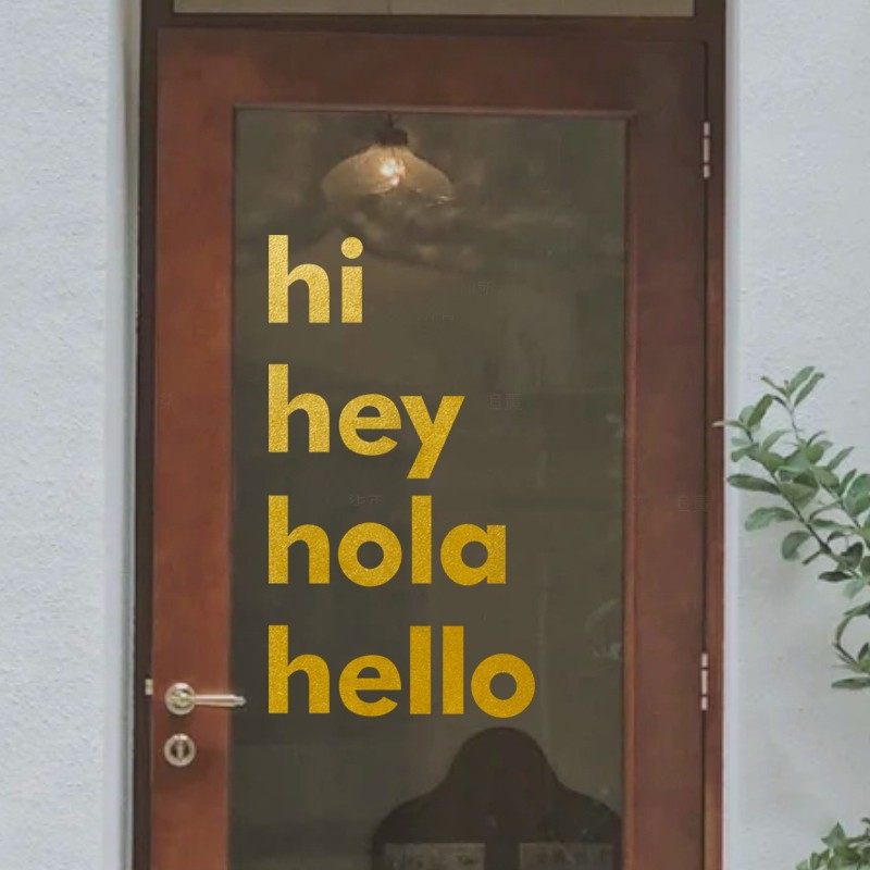 你 问候in风英文奶茶咖啡店铺橱窗玻璃门装饰房间墙纸