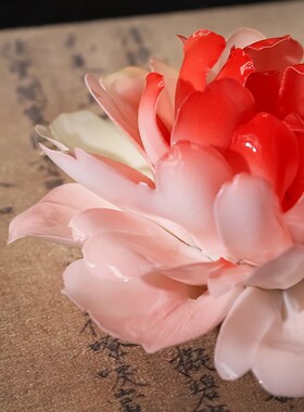 陶瓷芍药朵釉下彩手工捏新办公室茶室香插装饰