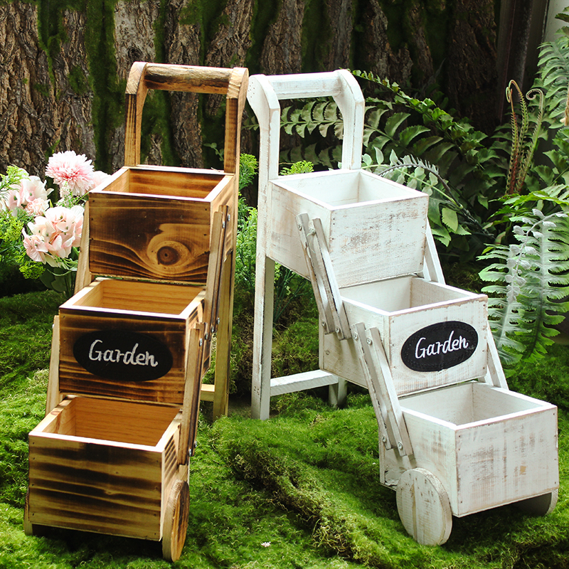 田园实木花架仿真植物阳台庭院摆件可放多肉花盆幼儿园植物角装饰