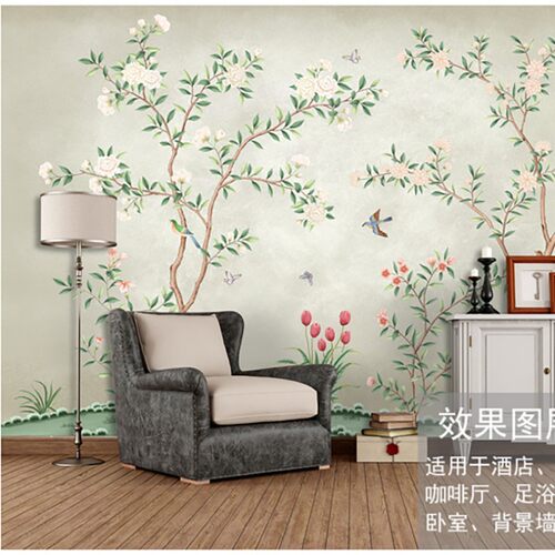 性纺布壁新鸟藤卧室沙发电视背景墙缝壁画