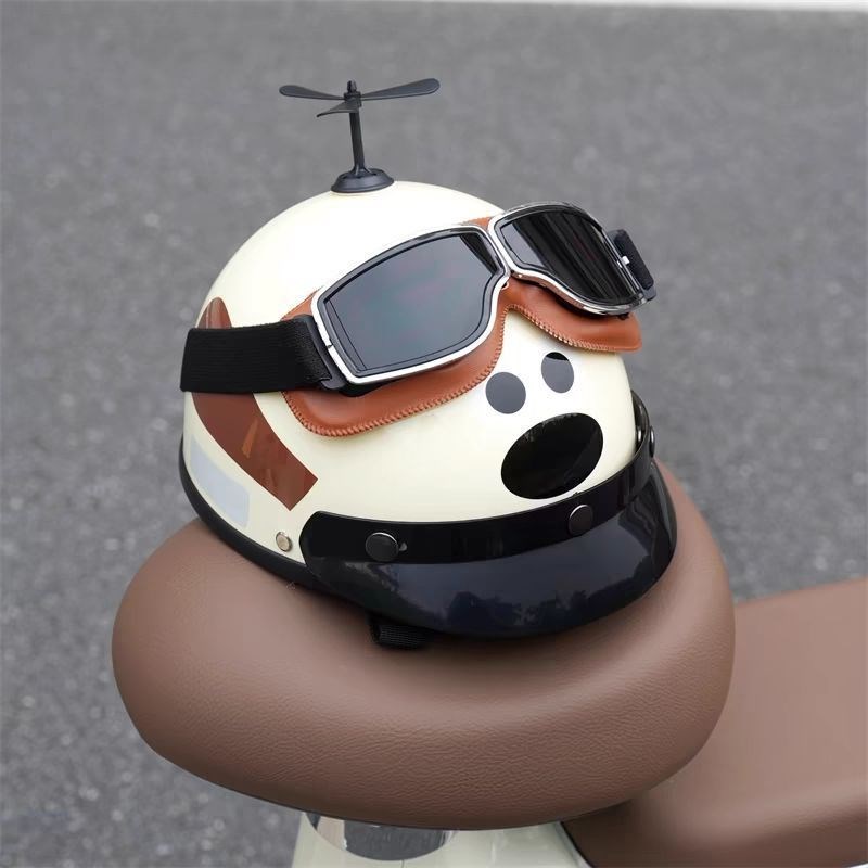 卡通头盔亲子复古盔半盔3c冬季电动车情侣头盔半盔认证保暖盔狗狗