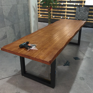 铁艺实木餐桌办公桌工作台洽谈桌长方形会议桌复古写字桌子