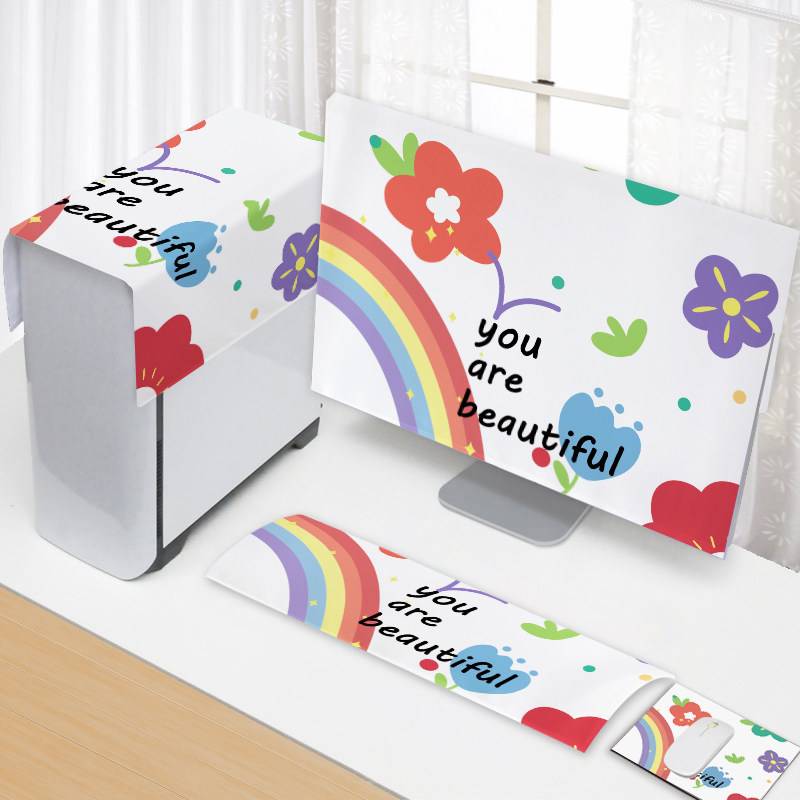 电脑盖巾防尘四件机键盘显示器滑鼠垫盖布布艺防尘牀包定制