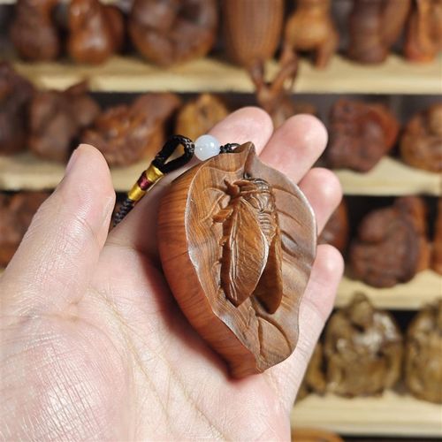 崖柏木陈化料一夜成名知了木雕知足常乐竹节蜥蜴约9里面带绳