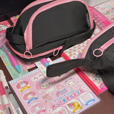 MANCHE原创黑粉系列笔袋简约拼接大容量化妆包桌面收纳学生文具盒