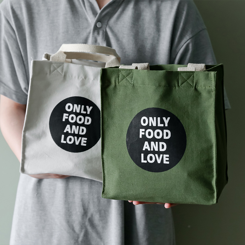 原创简约帆布上班族午餐带饭袋便当包防J水耐磨手提小包抽绳环保