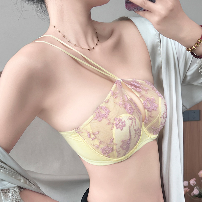 一娜挂脖美背内衣女夏薄款细肩带深U无痕大露背无钢圈聚拢文胸罩