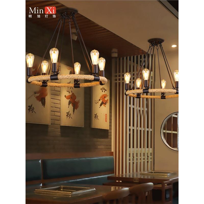 美式复古吊灯麻绳艺术酒吧饭店烧烤店餐厅灯创意个性工业风装饰灯