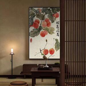 现代新中式樱有尽有2024新款客厅装饰画水果国风书房办公室壁挂画