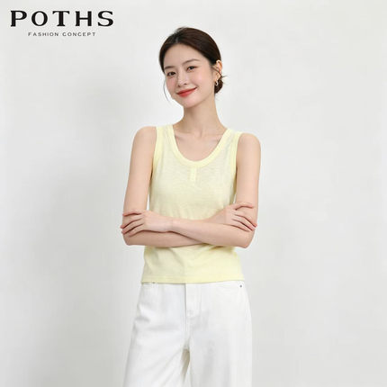 POTHS/铂玺2026极简风无袖针织背心女夏外穿薄款百搭上衣86240126
