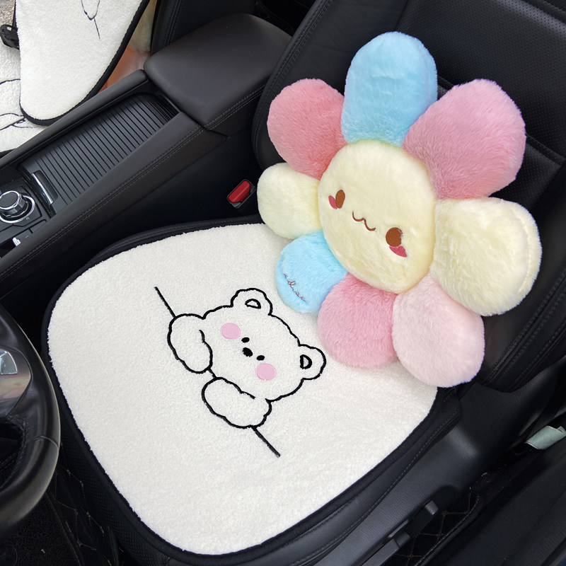 汽车座椅护腰靠垫腰垫爱卡通毛绒坐垫毛绒冬季靠枕车座垫车用女