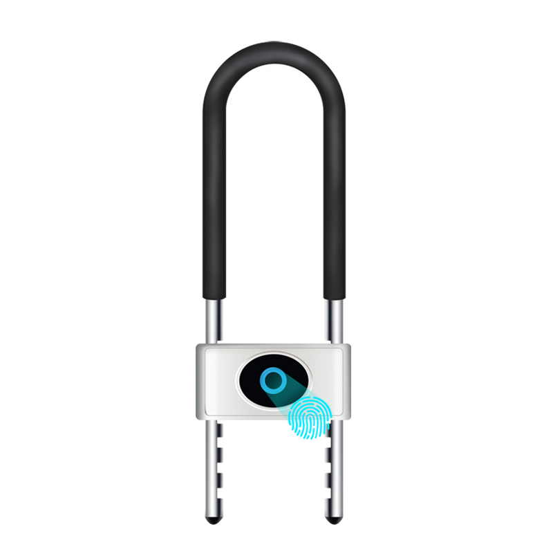 智能指纹U型锁办公室玻璃门防盗锁推拉商铺店铺锁长插锁