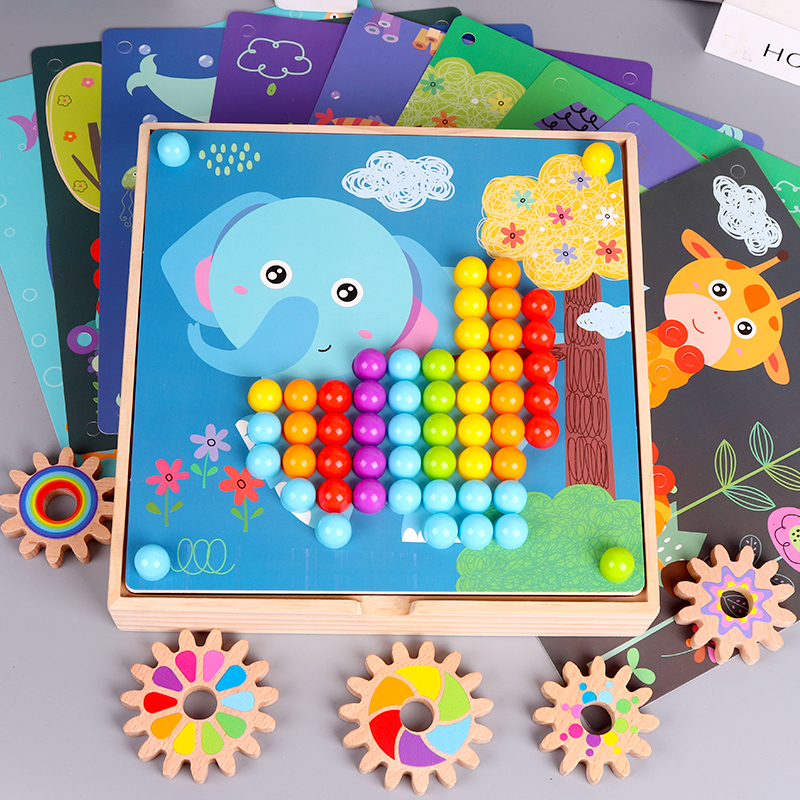 幼儿童蘑菇钉拼图插板大颗粒益智力开发男孩女孩桌面拼插动脑