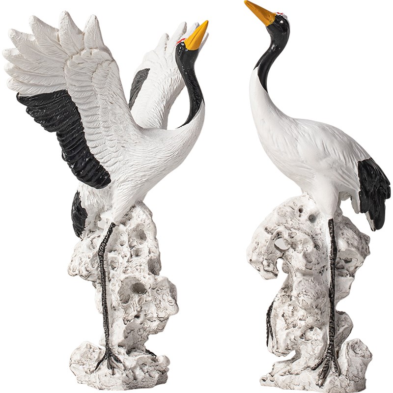 国潮仙鹤呈祥茶宠摆件仿真白鹤盆栽假山微景观鱼缸造景桌面装饰品