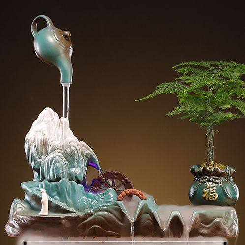 创意流水鱼缸造景陶瓷缸玻璃缸循环喷水器喷泉假山