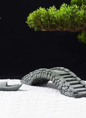 小桥流水造景鹅卵石拱桥假山水景鱼缸微缩微景观饰复古