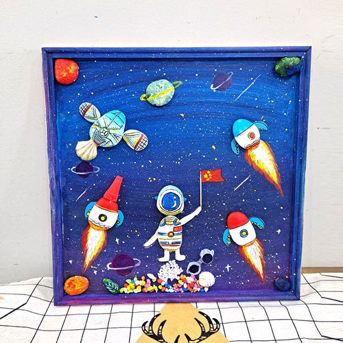 长颈鹿手绘石头画diy材料包小朋友零基础也会画幼儿园手工装饰画