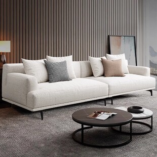 金家岭棉麻沙发现代客厅直排靠背意式新奶油风布艺沙发