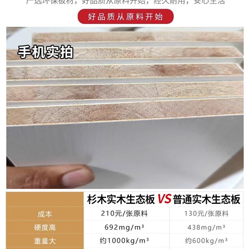杉木生态板卧室全实木推拉门滑动出租房用大衣橱