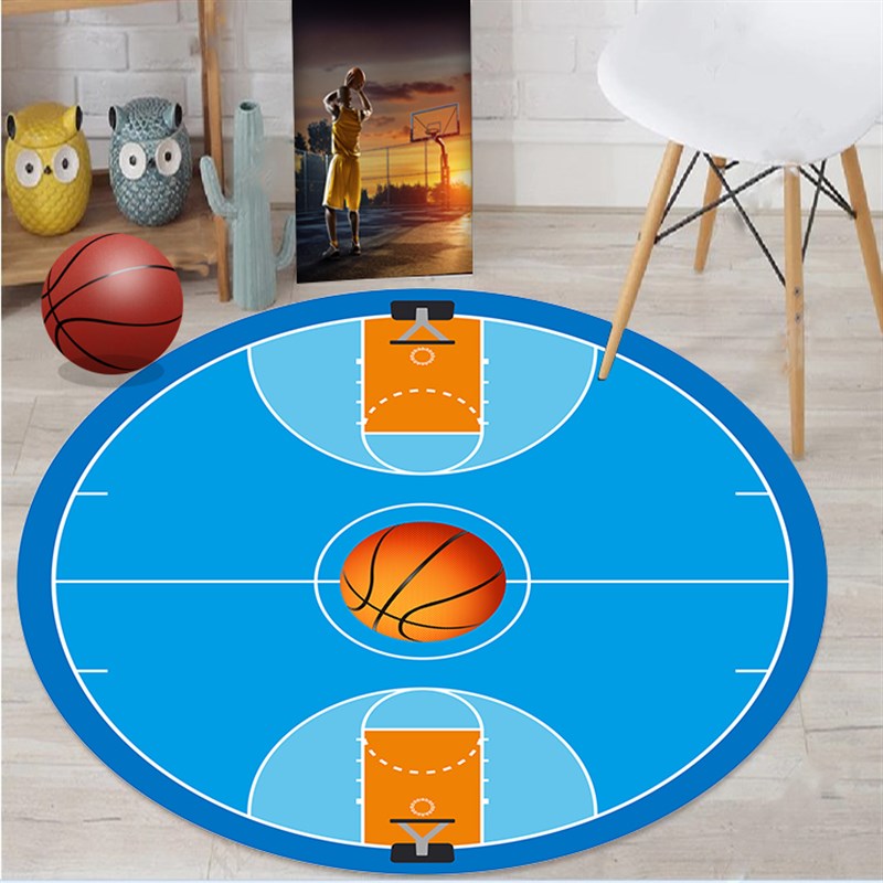 卡通儿童篮球场圆形地垫卧室床边学习椅电脑椅转椅吊篮架子鼓地毯