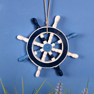 地中海风格小号树脂船舵装饰方向盘壁挂感性经验粉红蓝宝买部