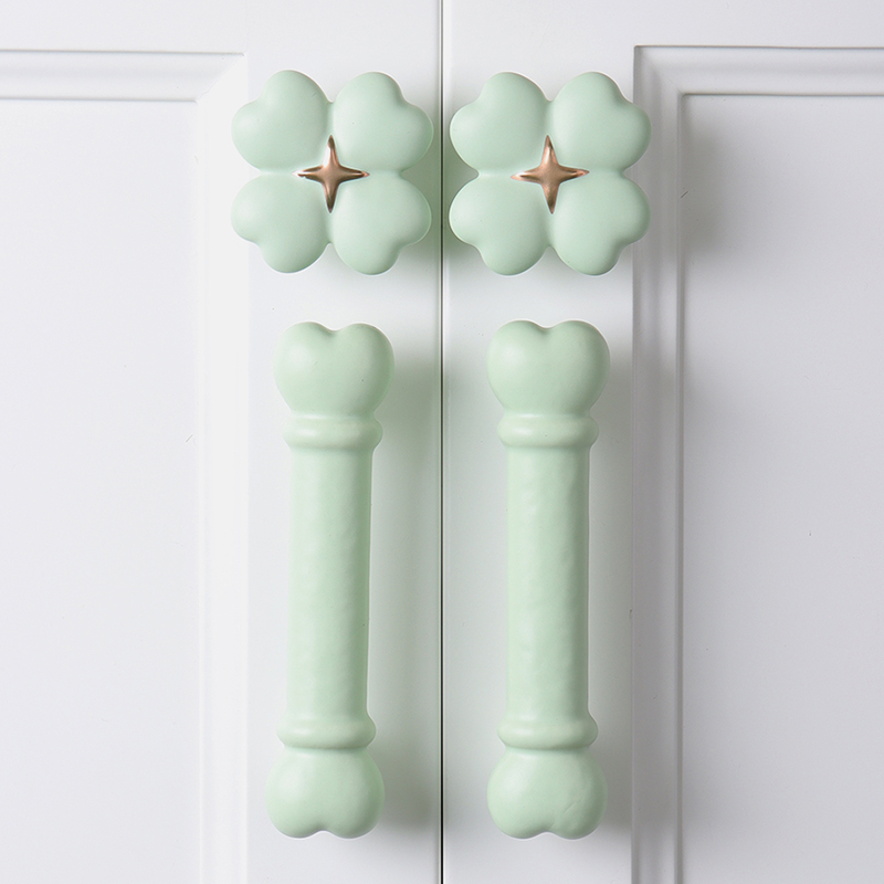 绿色衣柜门拉手儿童房定制家具衣柜门橱柜子抽屉卡通陶瓷把手
