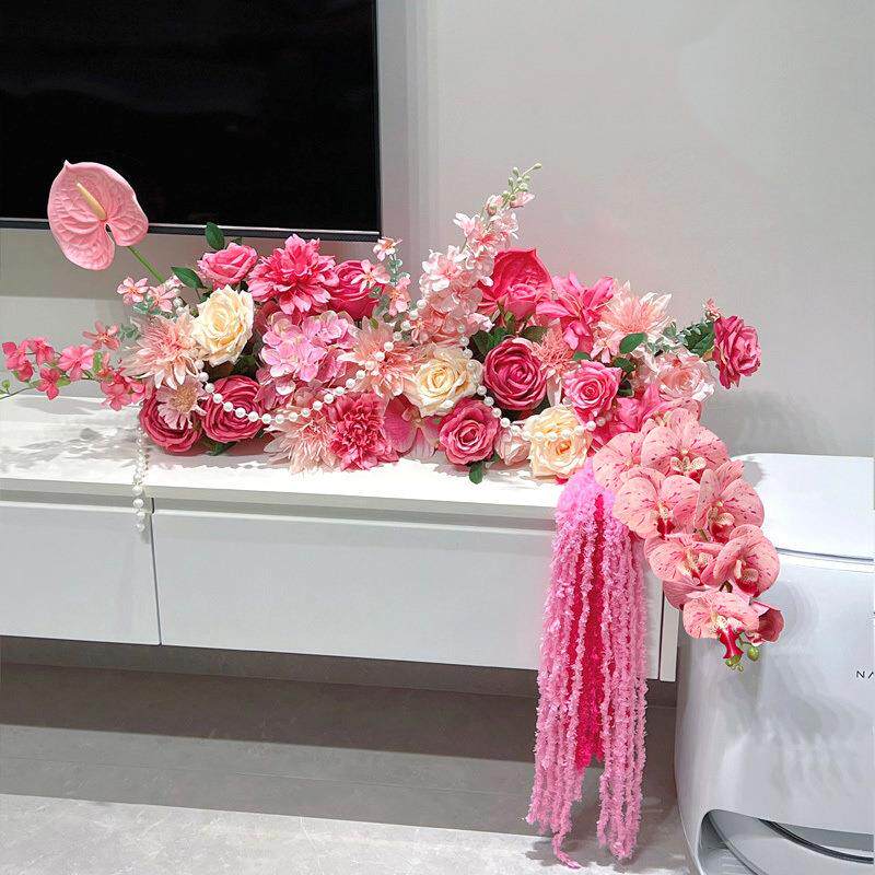 婚房床头排花仿真花套装结婚桌面摆件新房卧室客厅电视柜婚庆假花