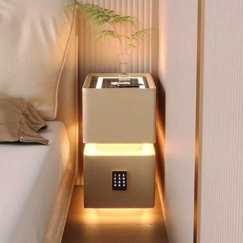 极窄智能床头柜2025新款高级感实木卧室简约现代带锁小型迷你柜子