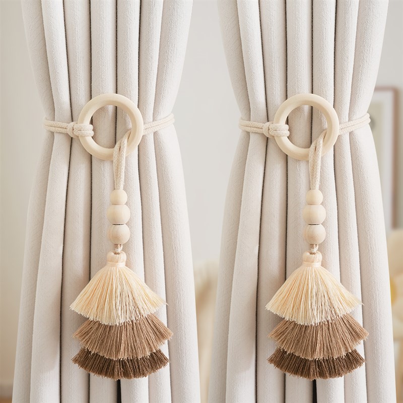 窗帘扎束带绑绳北欧绑带扎绳流苏装饰简约窗R帘固定绳子原木色